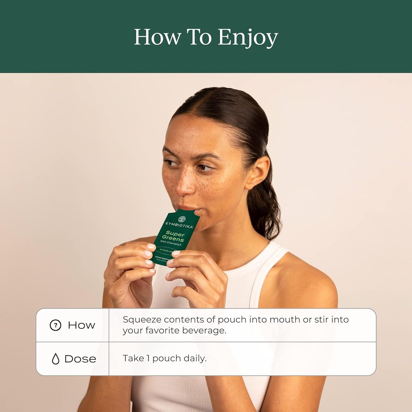 CYMBIOTIKA Super Greens Supplement with Chlorophyll, Spirulina for Digestive Gut Health, Detox,15 Ml Pouches, 30 Packets