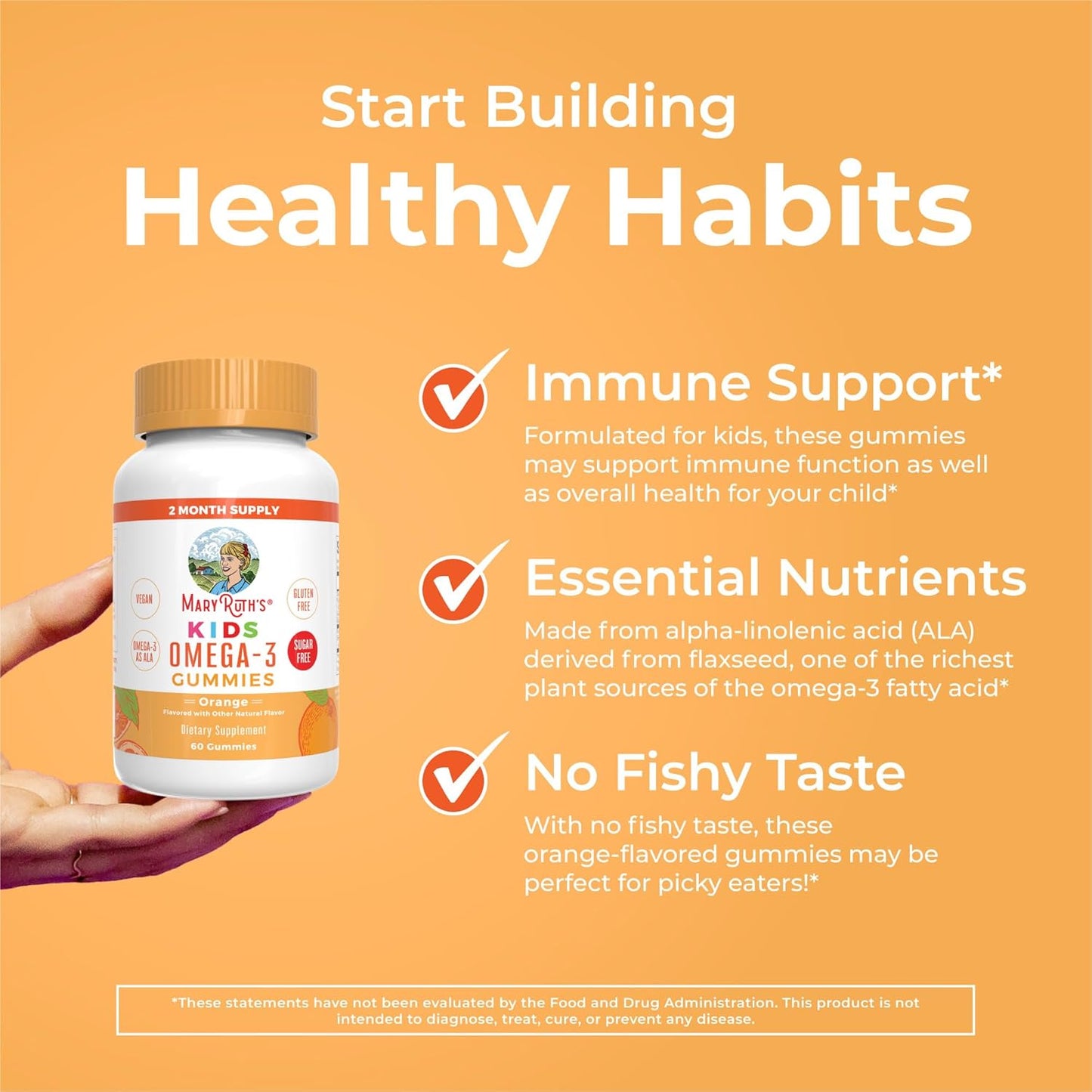 Maryruth Organics Vegan Omega 3 Gummies for Kids 2+, 2 Month Supply