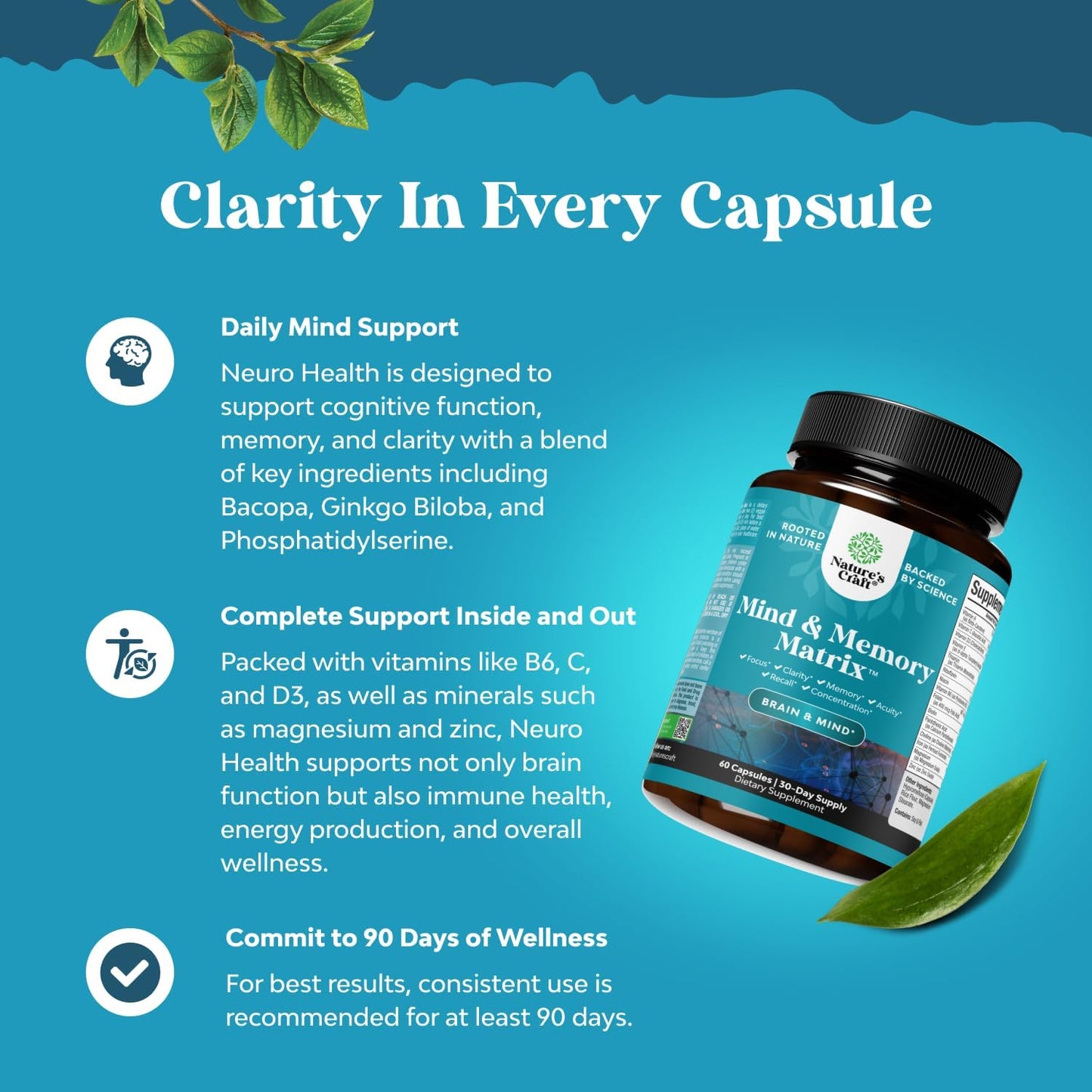 Advanced Nootropics - Synergetic Mental Energy and Focus Supplement with Brain Vitamins for Cognitive Enhancement (30 Servings)