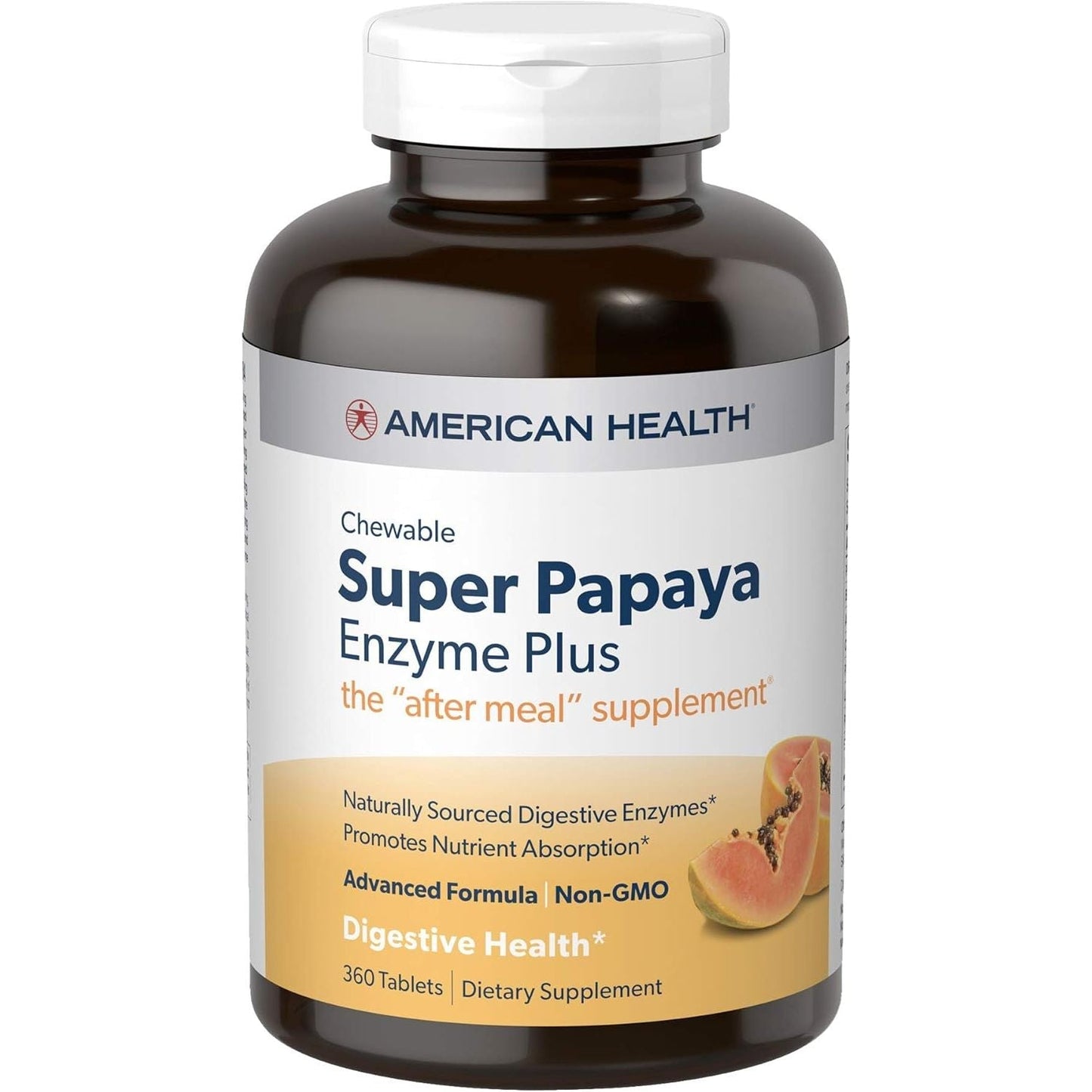 American Health Super Papaya Enzyme plus Chewable Tablets, Promotes Digestion & Nutrient Absorption, 360 Count