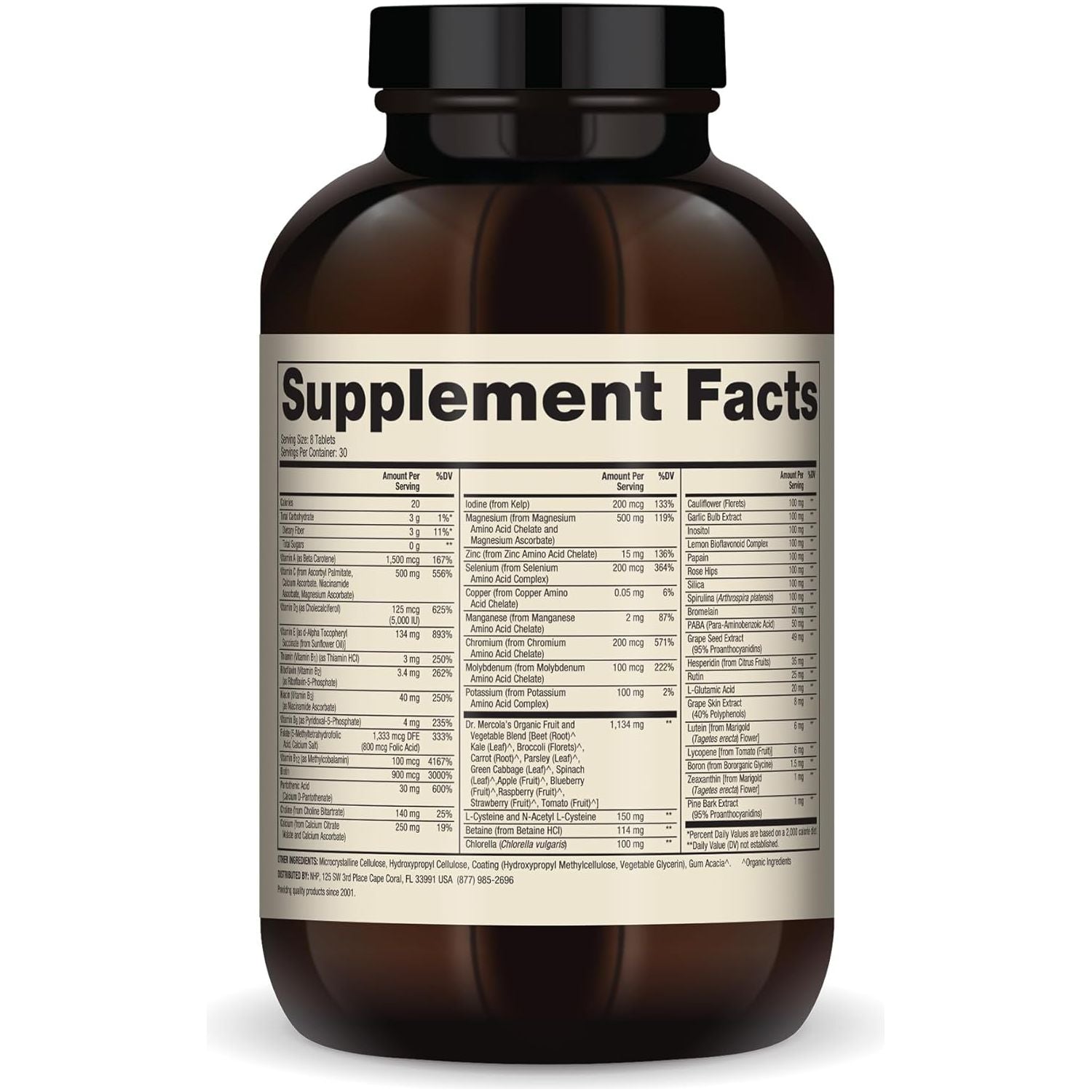 Dr. Mercola Whole-Food Complex with Added Multivitamin plus Vital Minerals, 30 Servings (240 Tablets) Supports Overall Health