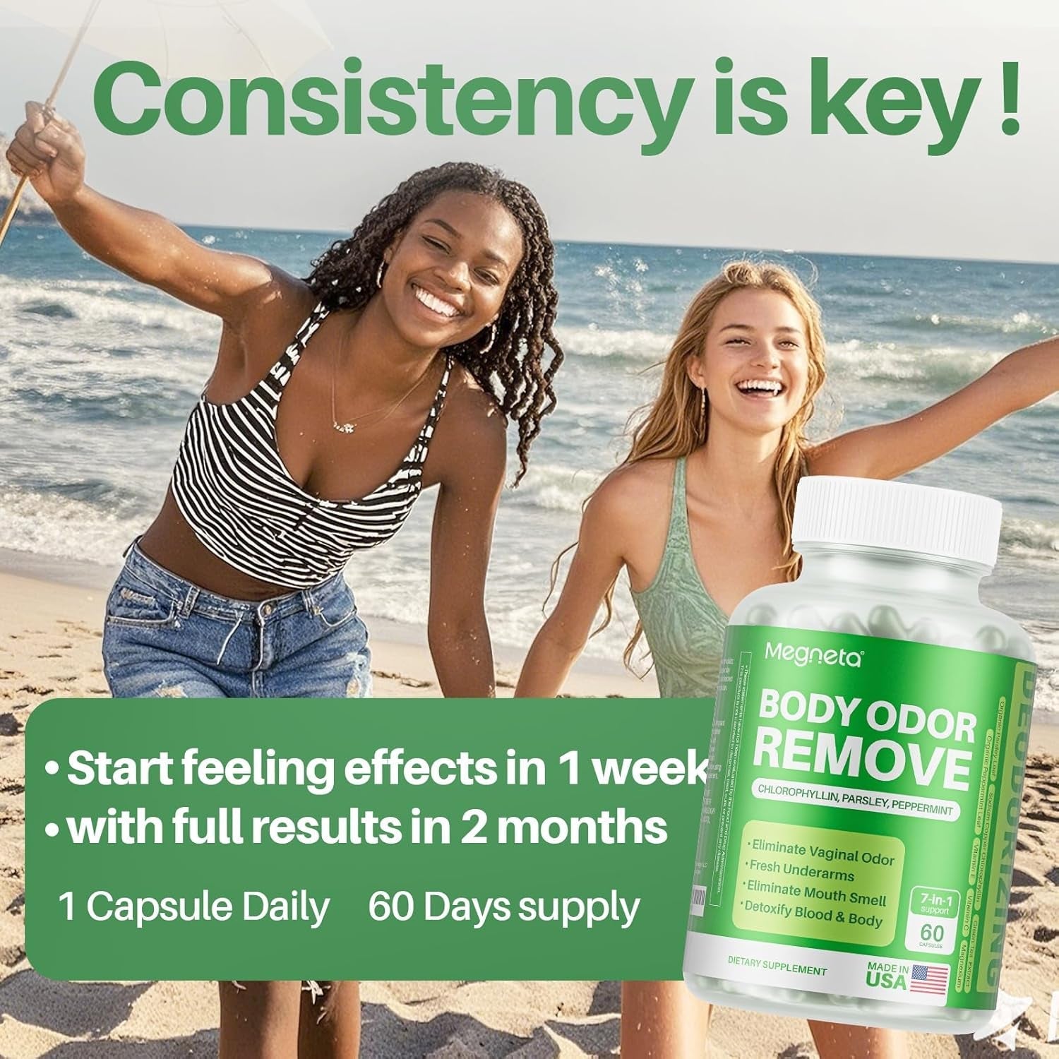 Body Deodorizing Supplement, Natural Internal Odor Control Pills for Men & Women (60 Capsules)