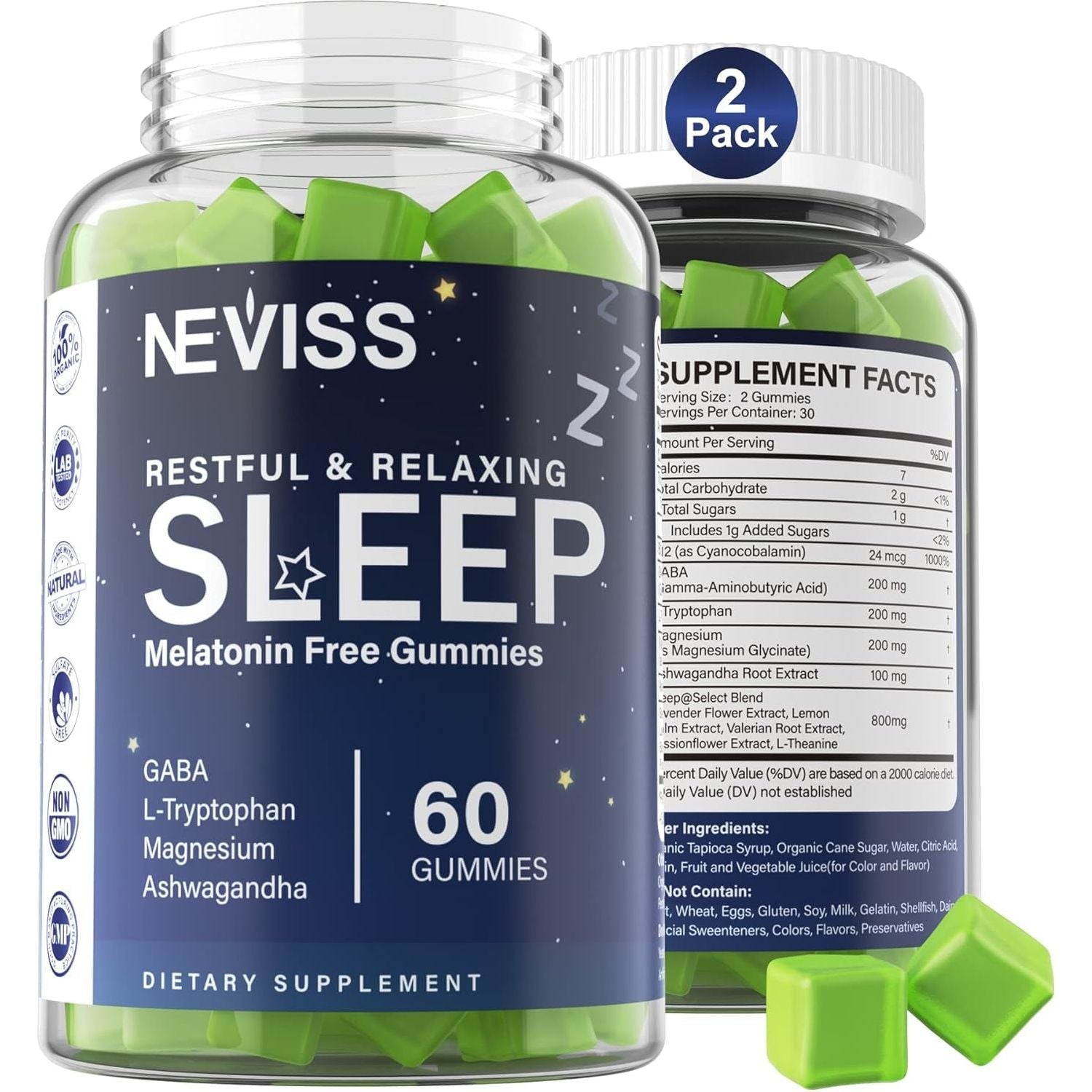 NEVISS Melatonin Free Sleep Aid Gummies for Adults