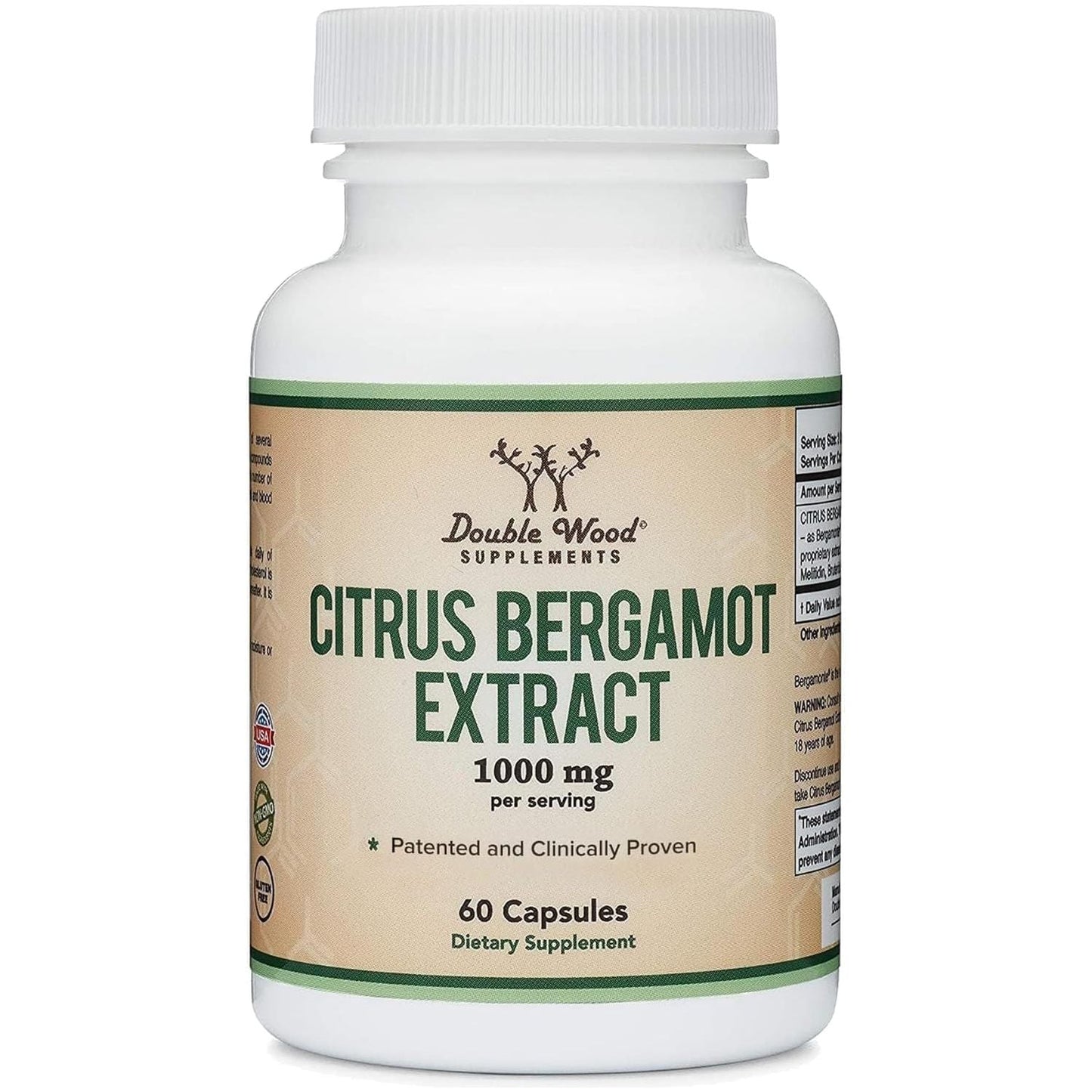Citrus Bergamot Supplement  - 1,000Mg Servings (Sourced from Italy) (60 Capsules) by Double Wood