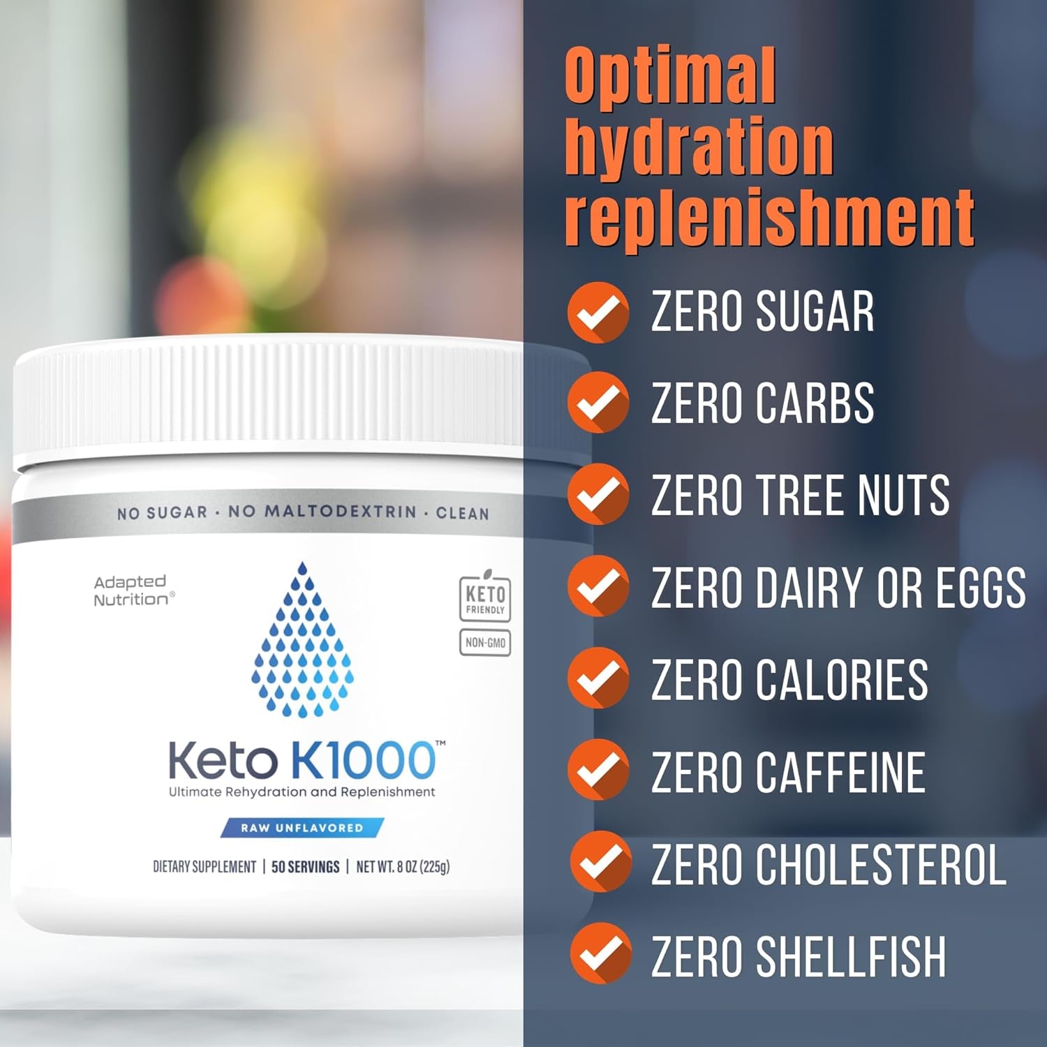 Hi-Lyte Keto K1000 Electrolyte Powder | Unflavored | Hydration Supplement Drink Mix 50 Servings
