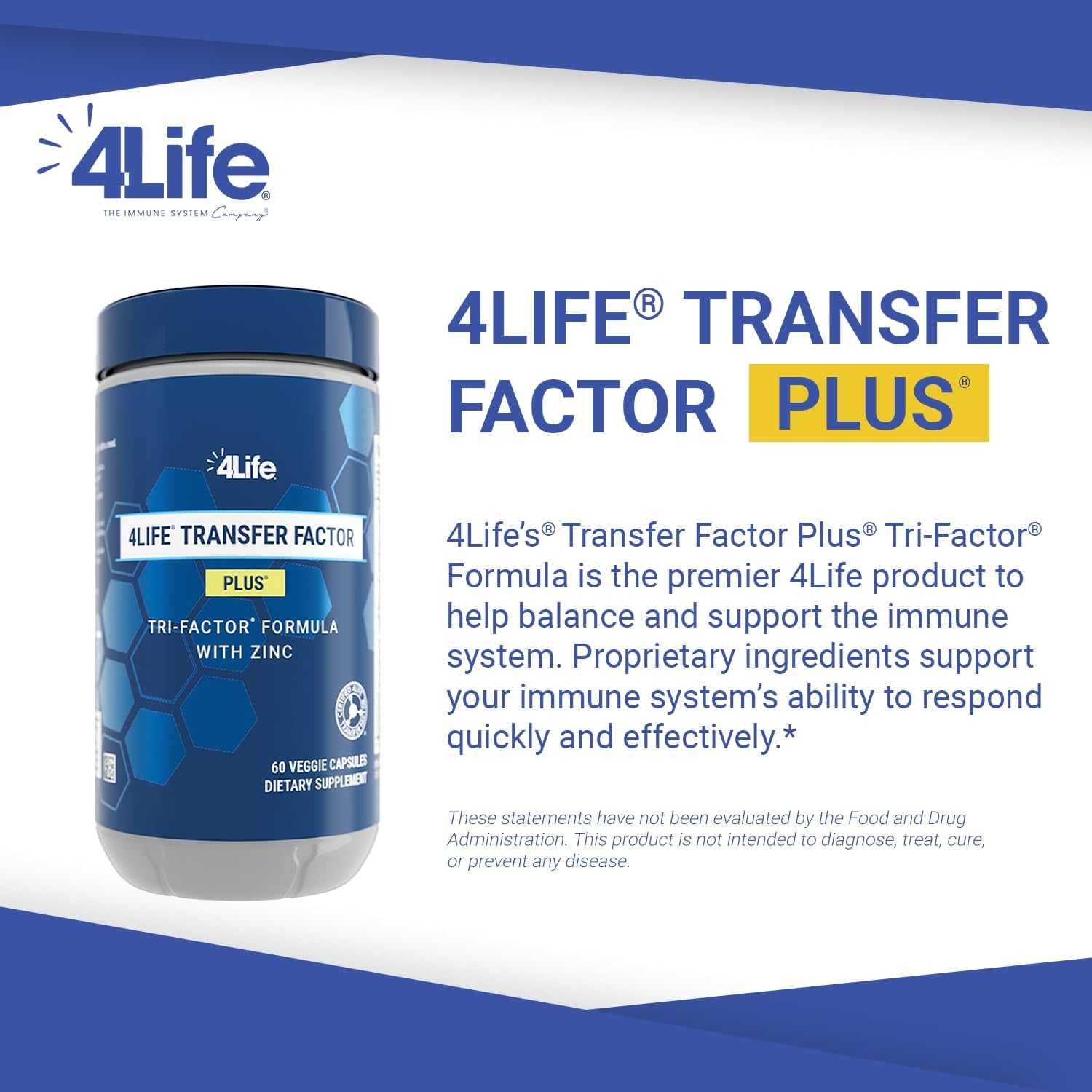 4Life Transfer Factor plus - Support with Zinc, Super Mushroom Blend and Colostrum & Egg Yolk Extracts - 60 Capsules