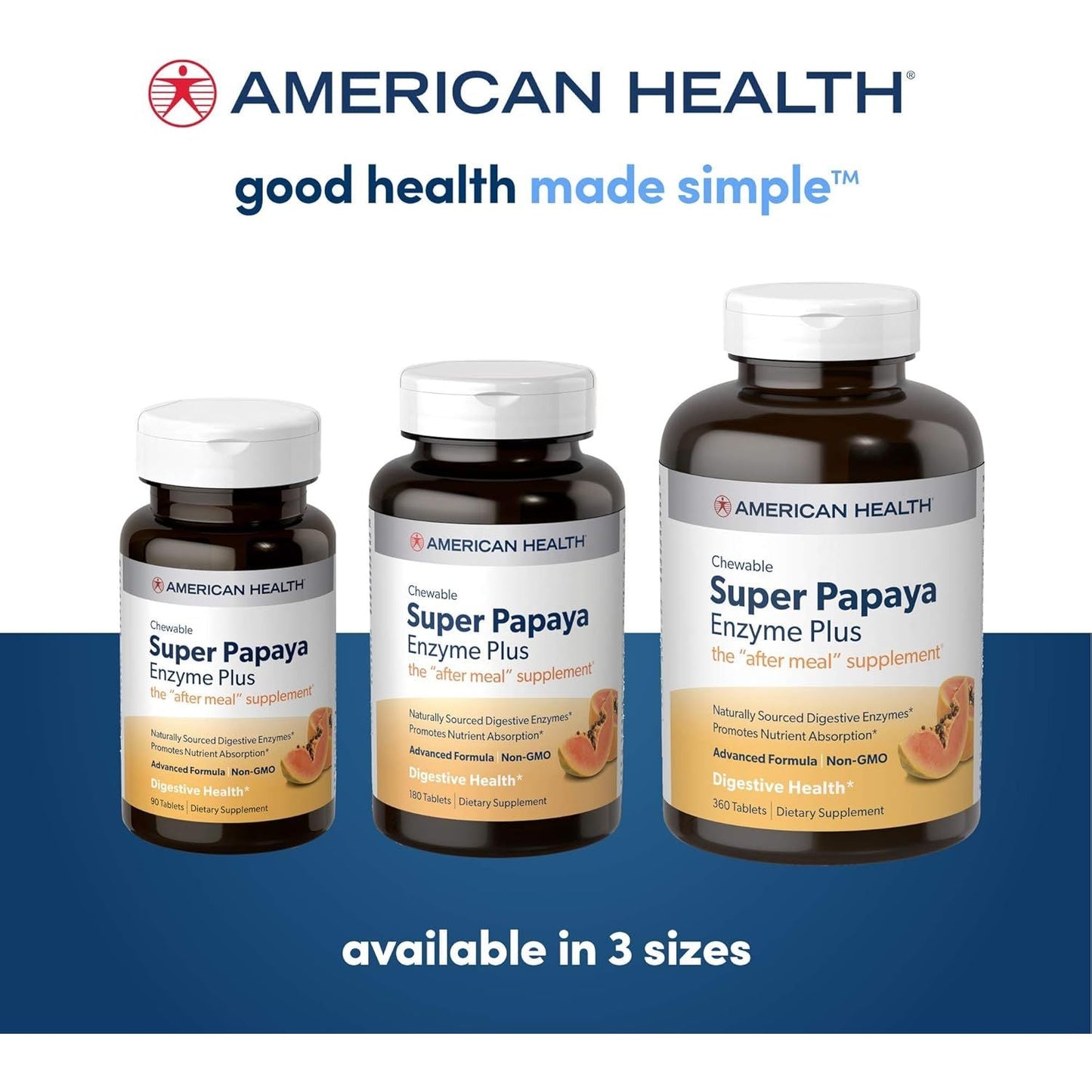 American Health Super Papaya Enzyme plus Chewable Tablets, Promotes Digestion & Nutrient Absorption, 360 Count