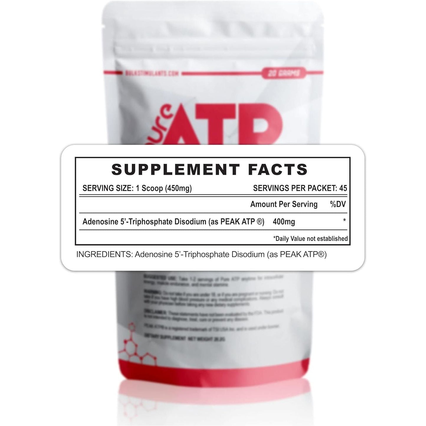 Bulkstimulants Pure ATP Adenosine Triphosphate Powder - Increase Energy, Endurance, Strength, Recovery & Muscle Pump 20 Grams
