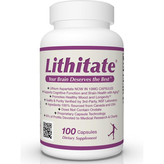 Lithium Aspartate 10Mg | Supports Cognitive Function & Brain Health with Aging 100 Capsules