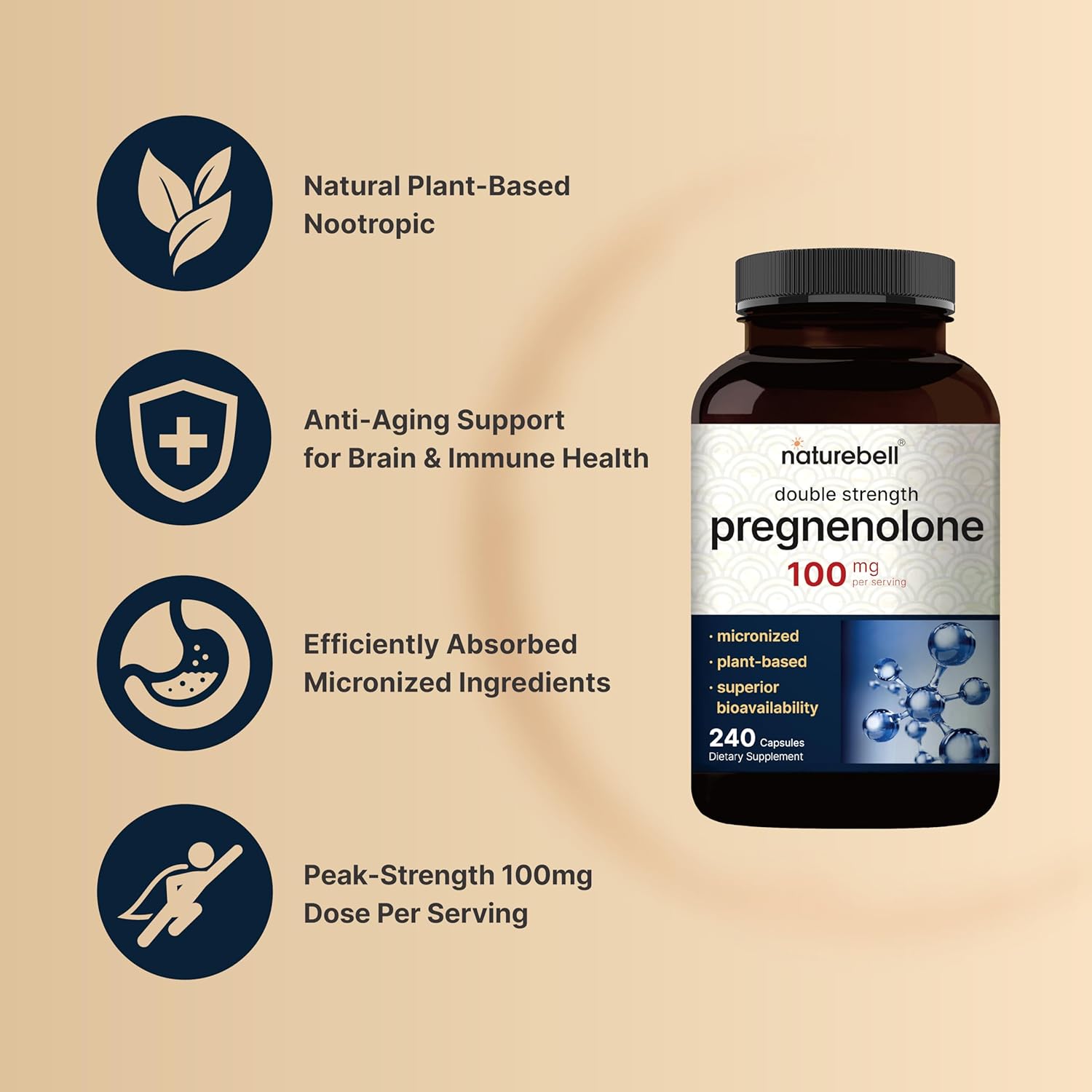 Pregnenolone 100Mg | Natural Precursor, Brain, & Immune Health Supplement 240 Capsules