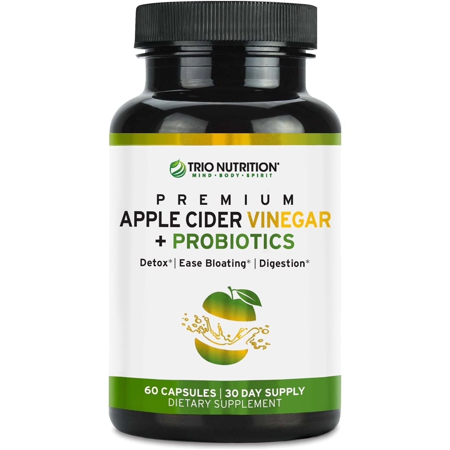 TRIO NUTRITION Apple Cider Vinegar Capsules with Green Tea for Body Cleanse, Immune, Weight Management & Metabolism Support*