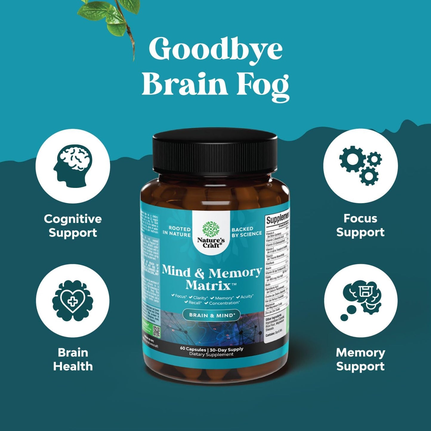 Advanced Nootropics - Synergetic Mental Energy and Focus Supplement with Brain Vitamins for Cognitive Enhancement (30 Servings)