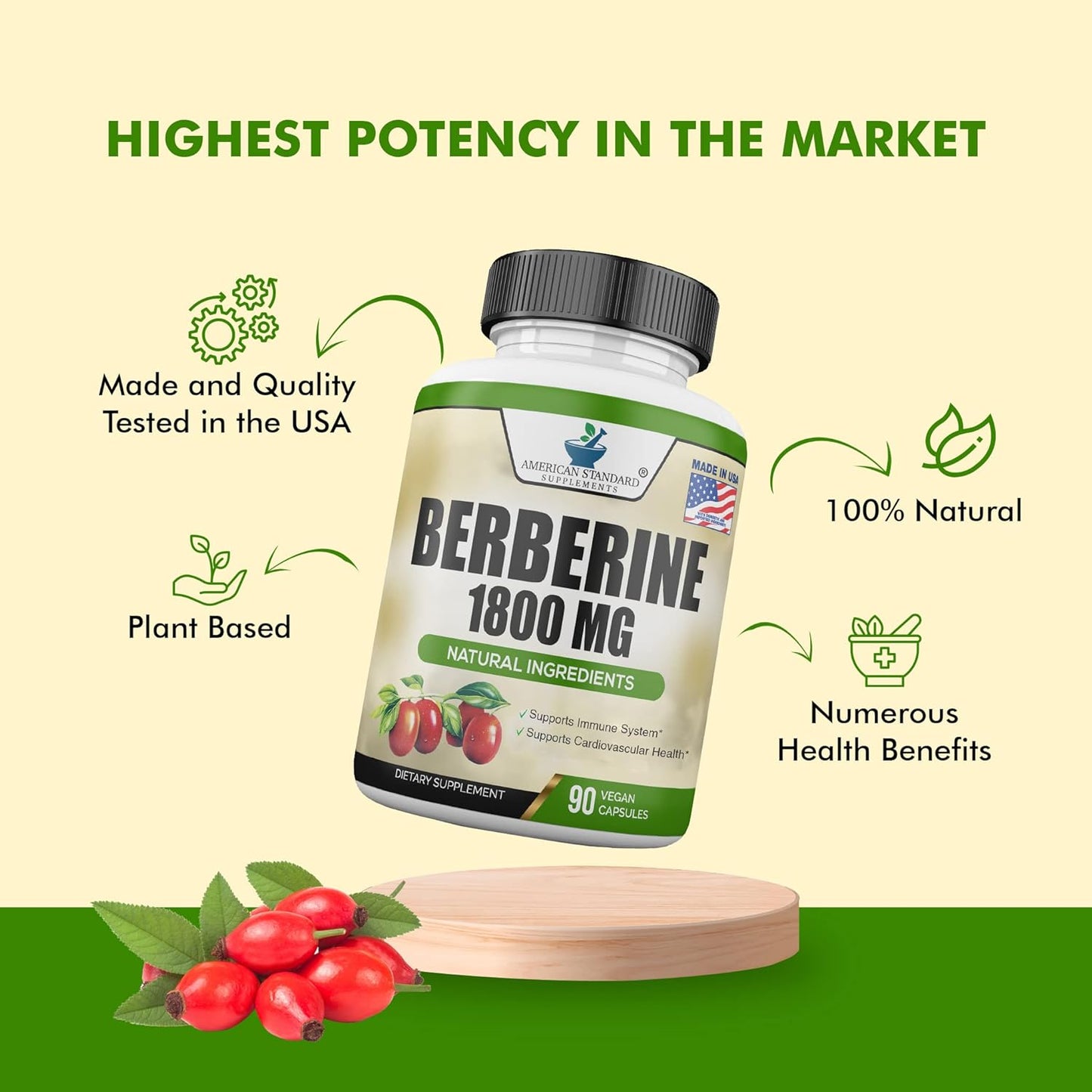Berberine Supplement 1800Mg - Supports Immune System, High Potency Berberine Hydrochloride 90 Capsules