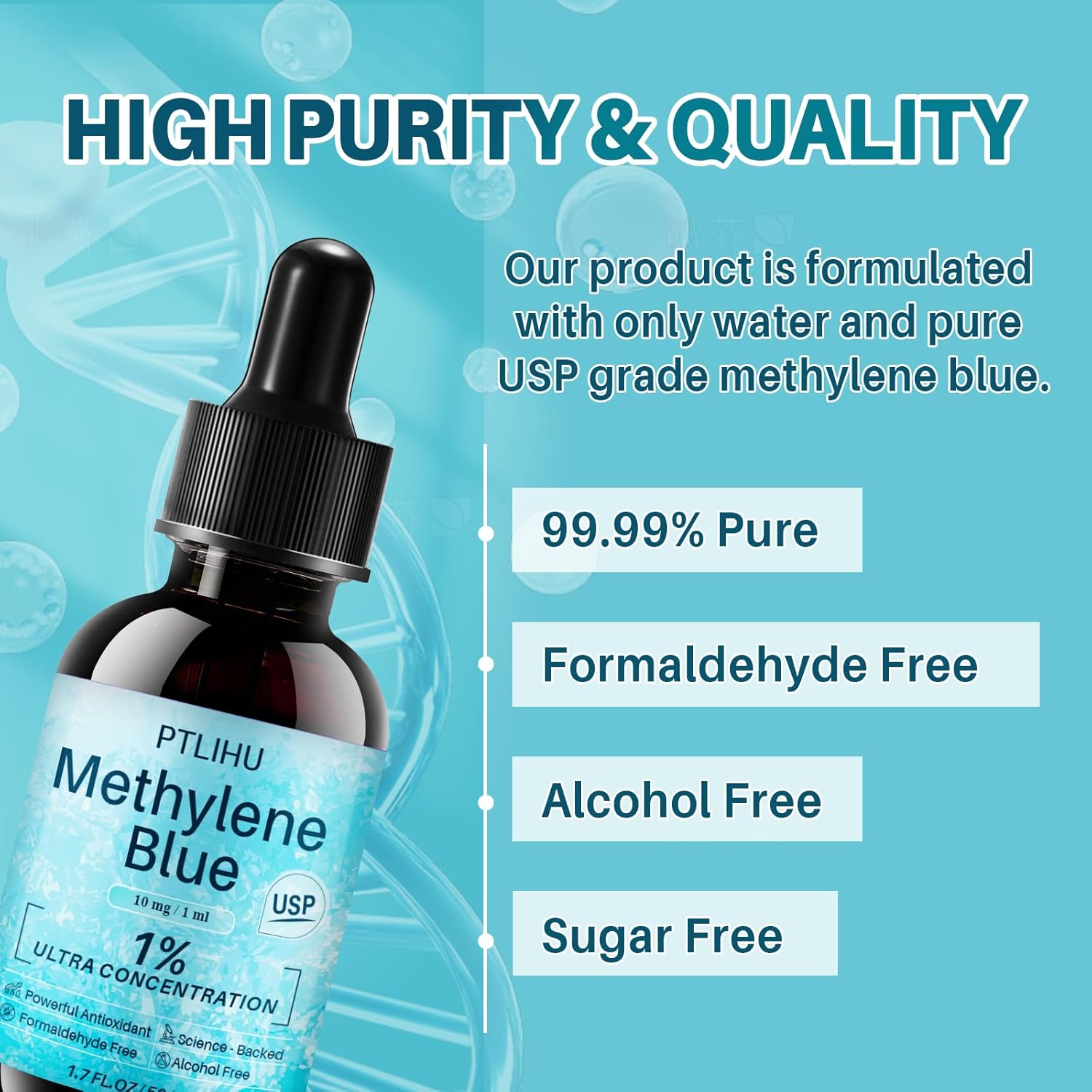 Methylene Blue Pharmaceutical Grade - Methylene Blue 1% for Humans - USP Grade Brain Health Dietary Supplement - (118ML Bottle)