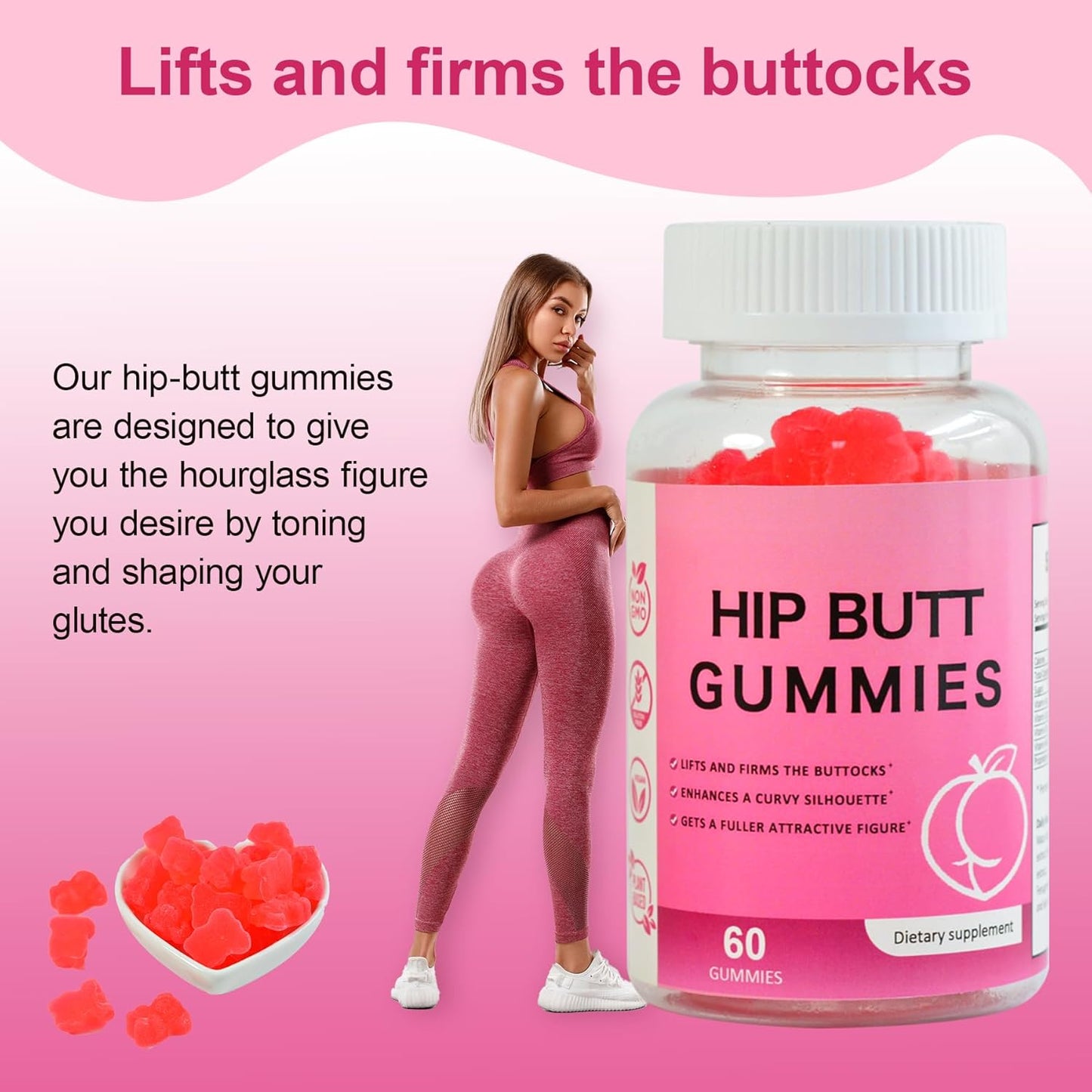 Hip Butt Enhancer Gummies for Butt Growth and HIPS, Weight Gainer for Women Workout Enhancement