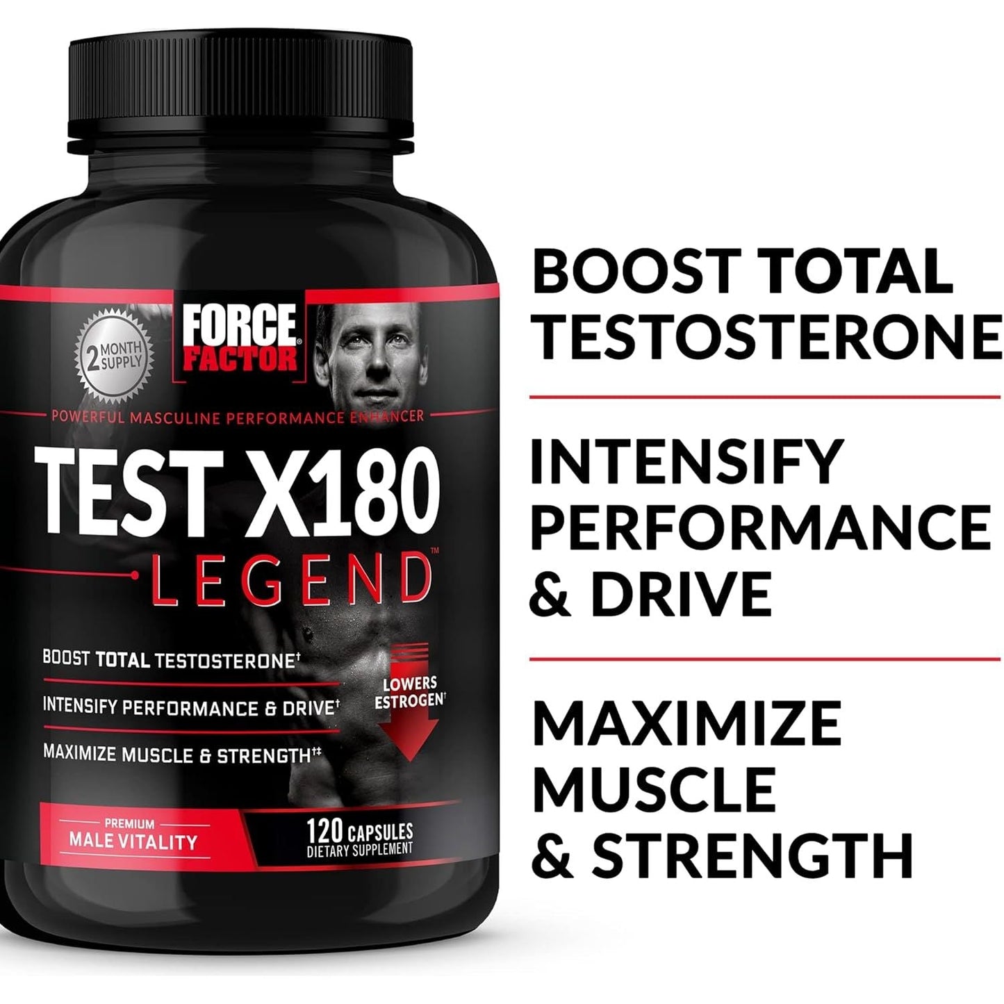 FORCE FACTOR Test X180 Legend Testosterone Booster to Build Muscle & Strength, Performance 120 Capsules