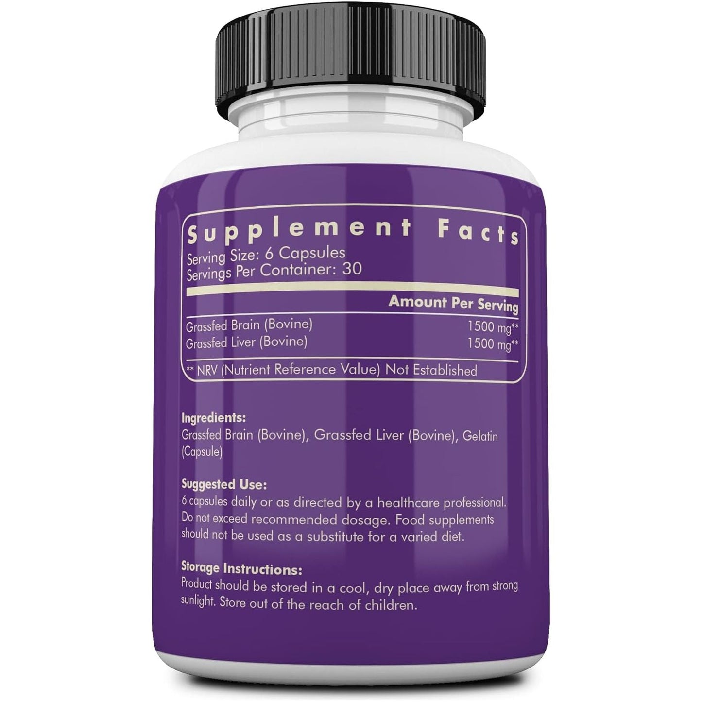 Ancestral Supplements Grass Fed Beef Brain Supplement Promotes Brain, Mood, and Memory Health 180 Capsules