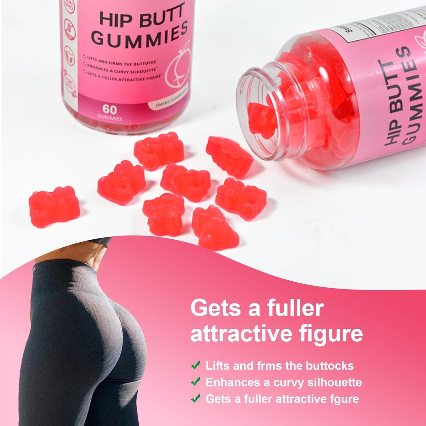 Hip Butt Enhancer Gummies for Butt Growth and HIPS, Weight Gainer for Women Workout Enhancement