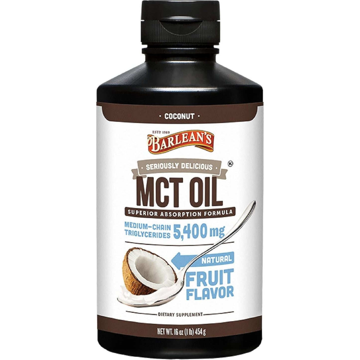 Barlean'S MCT Oil Supplement, Coconut Flavored for Keto Coffee, 5,400Mg 16 Oz