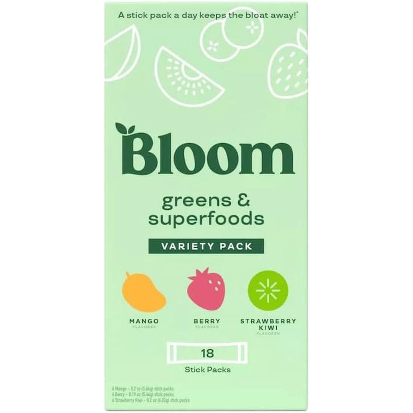 Bloom Greens and Superfoods Powder - Probiotics for Digestive Health & Bloating Relief for Women (18 Packets) 