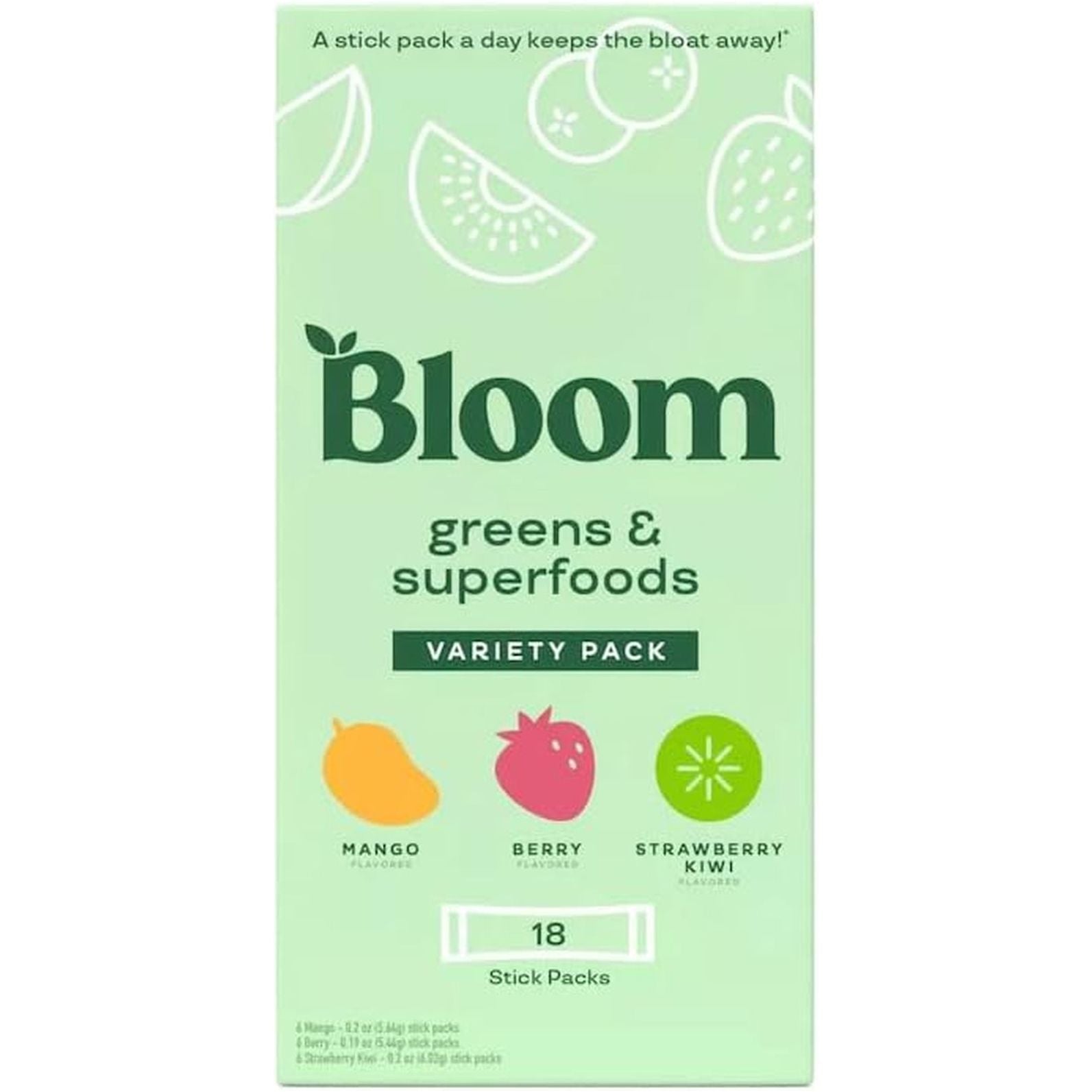 Bloom Greens and Superfoods Powder - Probiotics for Digestive Health & Bloating Relief for Women (18 Packets) 