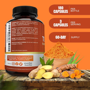 Nutriflair Turmeric Curcumin with Ginger and Bioperine Black Pepper Supplements, 180 Capsules