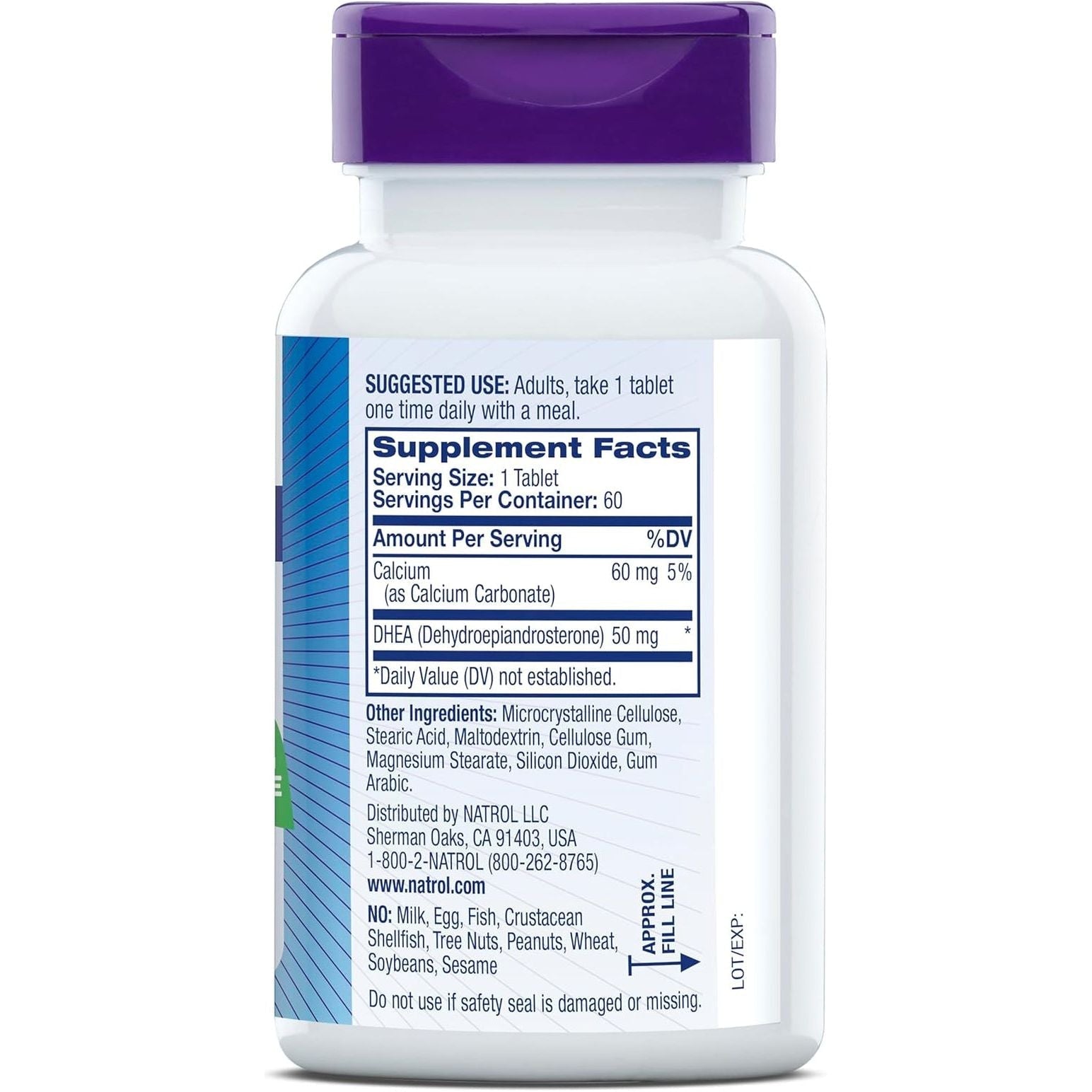 Natrol Mood & Stress DHEA 50Mg with Calcium for Balance of Certain Hormone Level and Mood Support, 60 Tablets