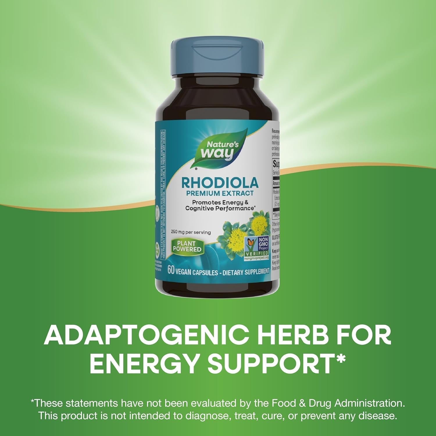 Nature'S Way Rhodiola Premium Extract 250 Mg, Supports Energy & Cognitive Performance 60 Capsules 