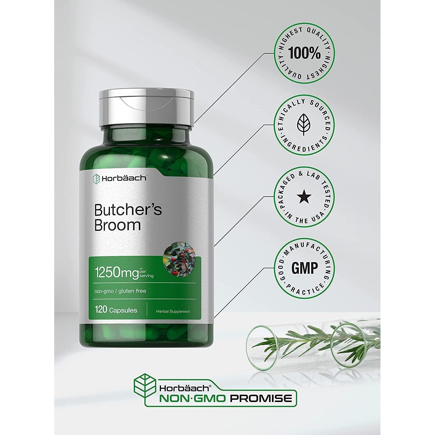 Horbaach Butchers Broom Capsules 1250Mg | 120 Count