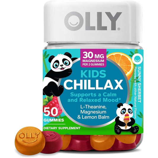 OLLY Kids Chillax Gummies, L-Theanine, Magnesium, Lemon Balm, Sherbet Flavor with Other Natural Flavor - 50 Count
