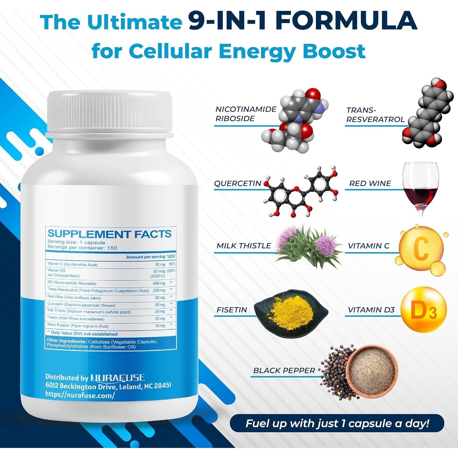 Liposomal NAD+ Trans-Resveratrol with Red Wine Milk Thistle Quercetin Fisetin - Healthy Aging Support - Made in the USA