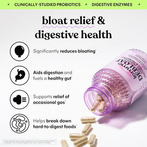 Lemme Debloat 3-In-1 Prebiotic, Probiotic & Digestive Enzyme Capsules for Bloating & Gas Relief 60 Count