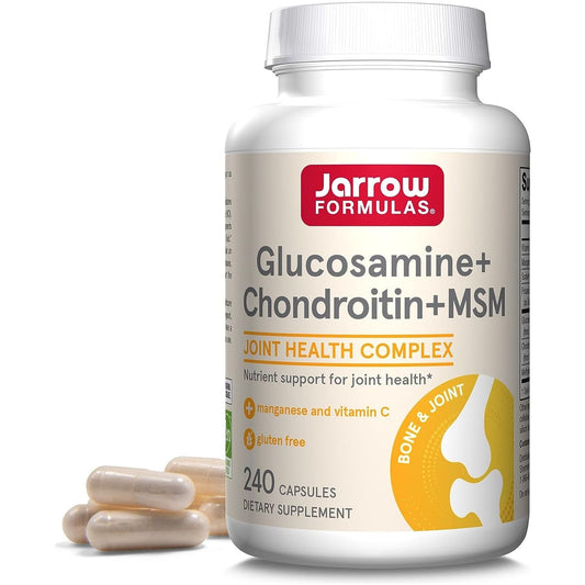 Jarrow Formulas Glucosamine + Chondroitin + MSM Capsules, Joint Support Supplement with Vitamin C and Manganese, 240 Capsules,