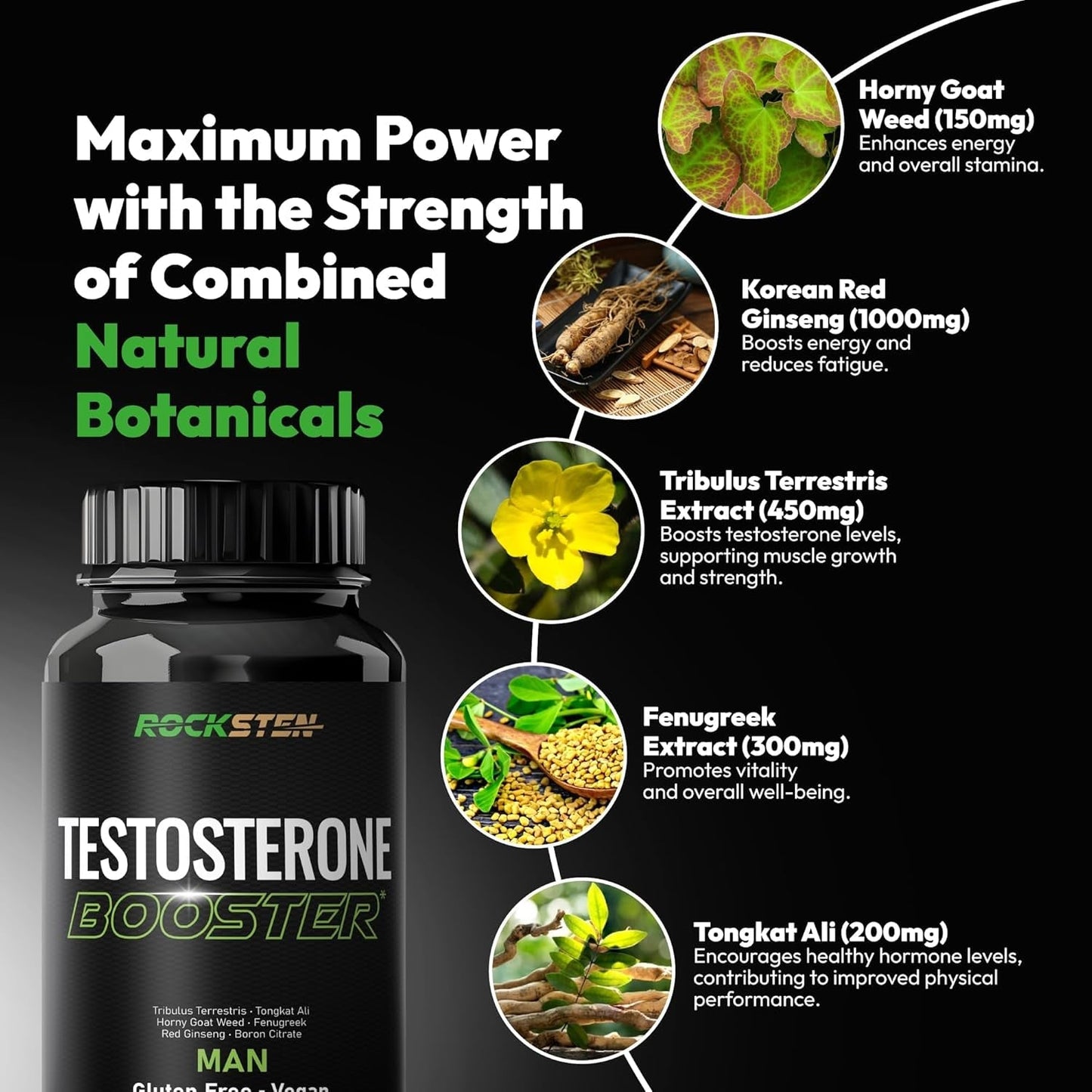 Testosterone Booster Men Supplement with Tribulus Terrestris Tongkat Ali Fenugreek Red Ginseng