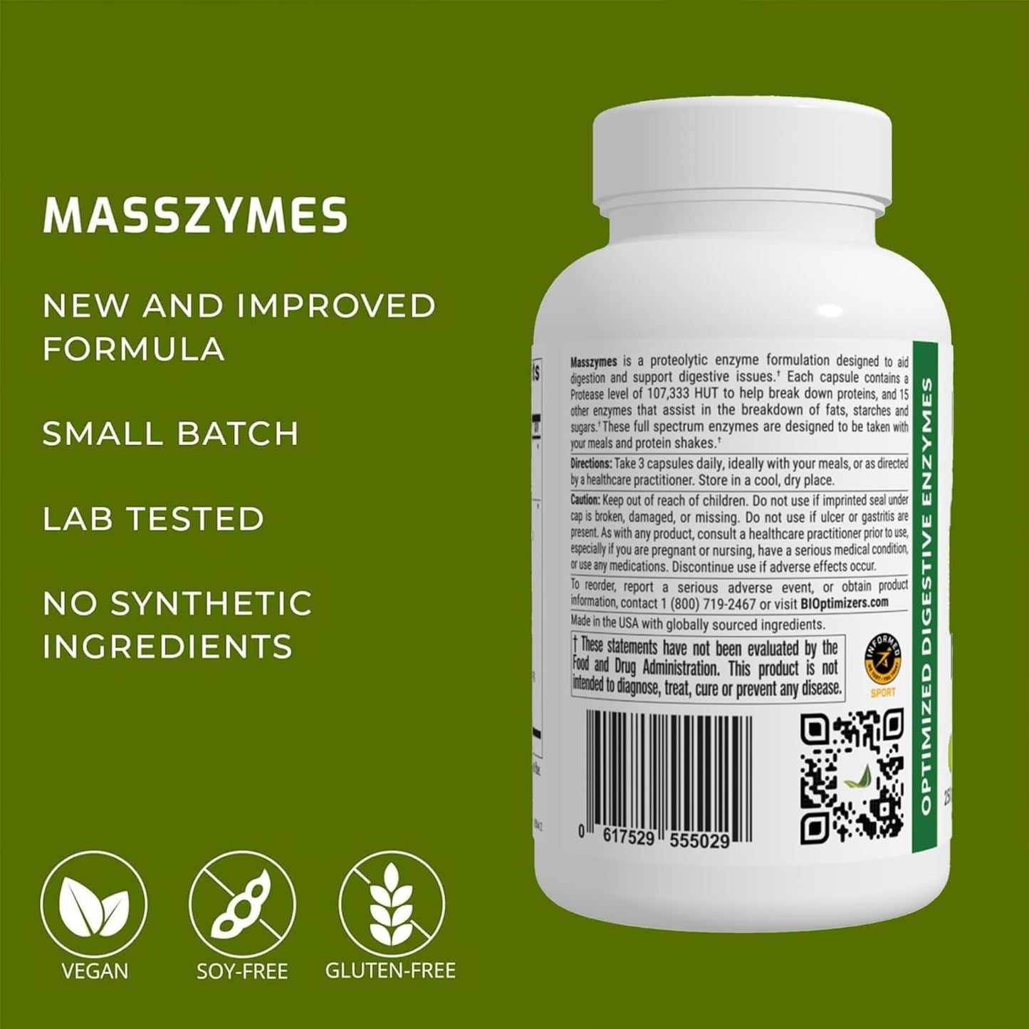 Bioptimizers Masszymes - Complete Digestive Enzymes Supplement for Gut Health - Bloating Relief (250 Capsules)