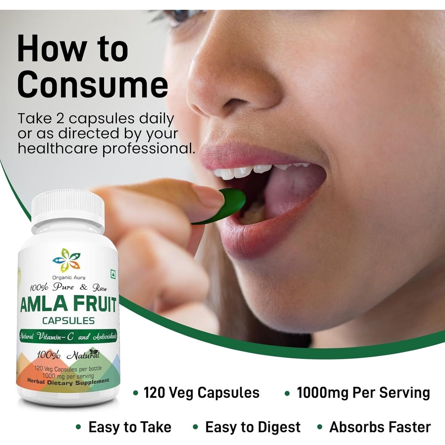 AMLA Capsules. 1000Mg - Natural Vitamin C and Antioxidants 120 Veg Capsules