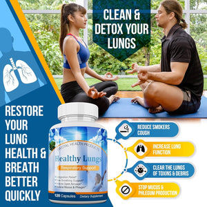 Healthy Lungs - Improve Lung Function, Breathe Better, Stop Mucus, Phlegm and Allergies Quickly 120 Capsules