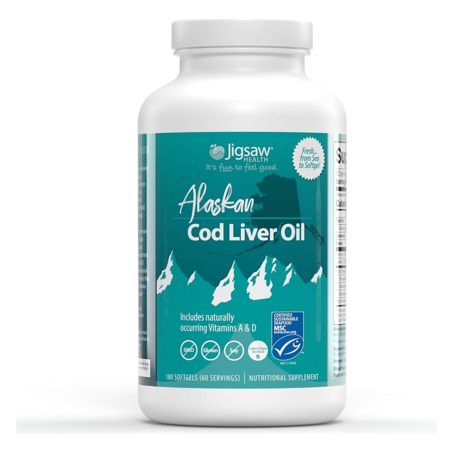 Jigsaw Health Alaskan Cod Liver Oil | 900 Mg Omega-3S with EPA, DHA, and DPA 60 Servings