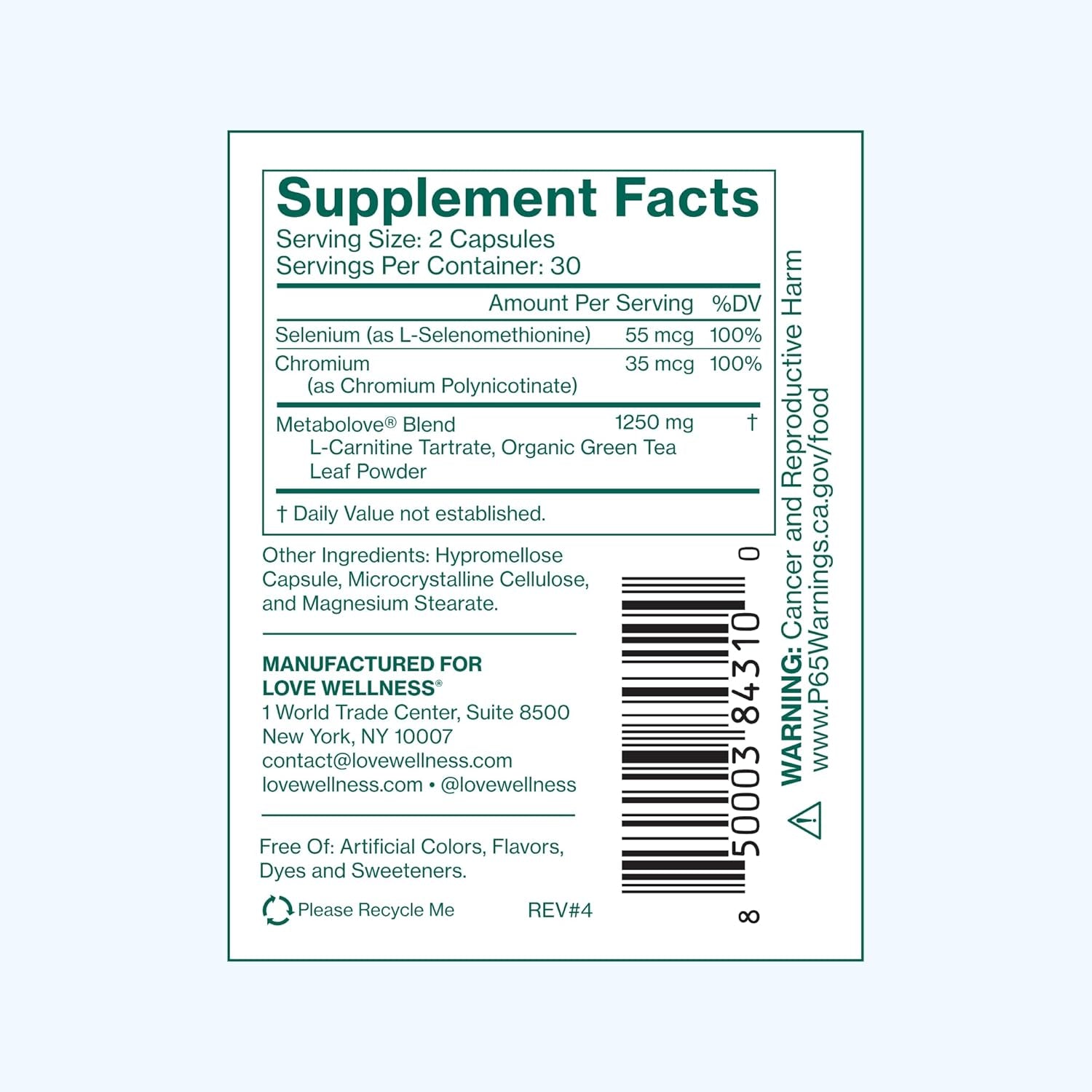 Love Wellness Metabolove | Metabolism Booster for Women Supplement - Combat Cravings 60 Count