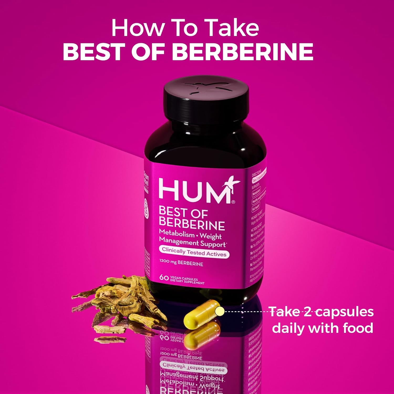 HUM Best of Berberine Supplement 1200Mg - Pure Potency for Metabolic Wellness (60 Capsules)
