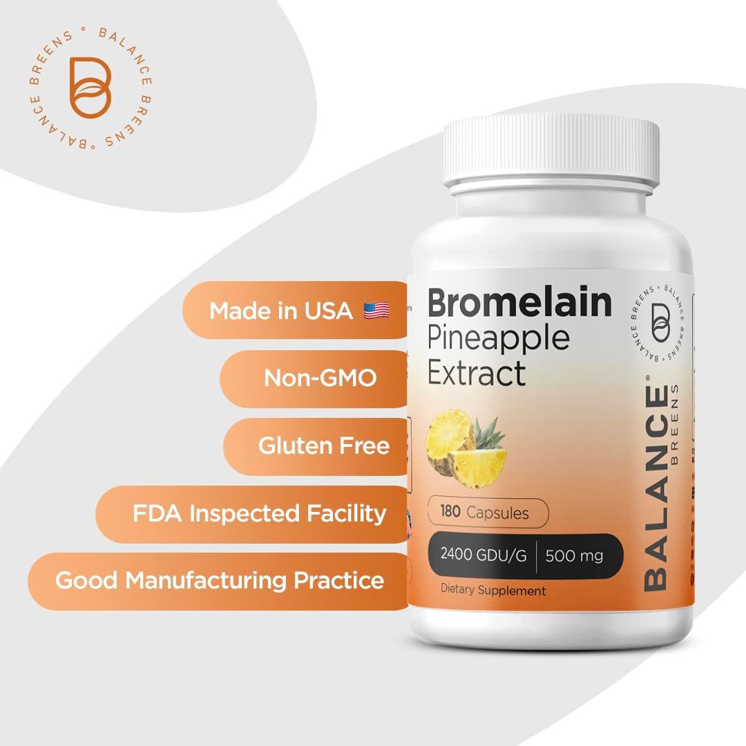 Balancebreens Bromelain 500Mg, 180 Capsules - Pineapple Extract Digestive Enzyme, Supports Digestion and Joint Health Supplement