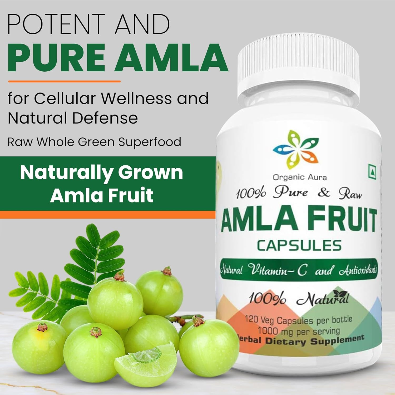 AMLA Capsules. 1000Mg - Natural Vitamin C and Antioxidants 120 Veg Capsules