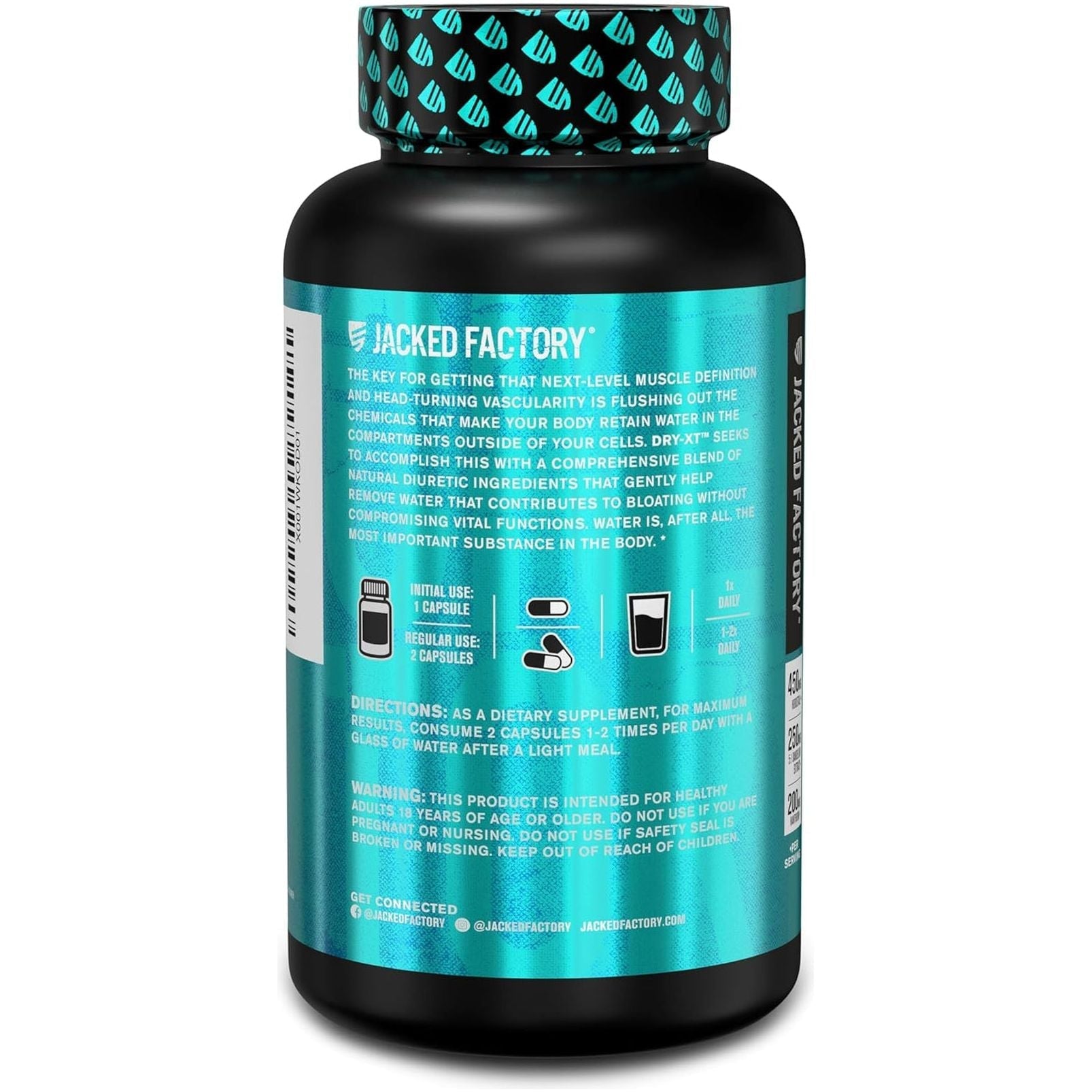 Jacked Factory Dry-Xt Diuretic Water Pills -  Reduces Water Retention & Bloating 60 Capsules