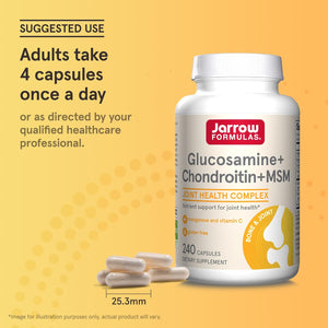 Jarrow Formulas Glucosamine + Chondroitin + MSM Capsules, Joint Support Supplement with Vitamin C and Manganese, 240 Capsules,