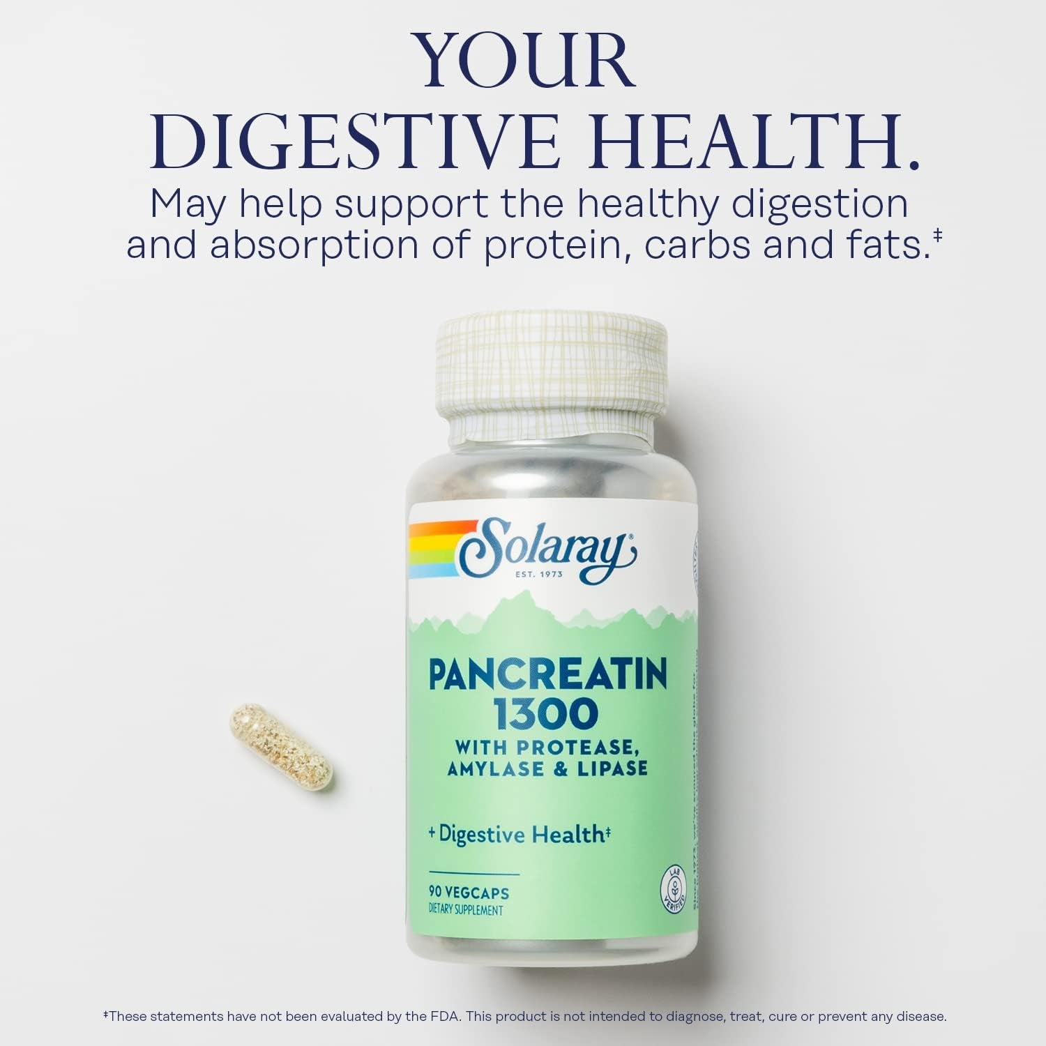 SOLARAY Pancreatin Supplement, 1300 Mg, 90 Count