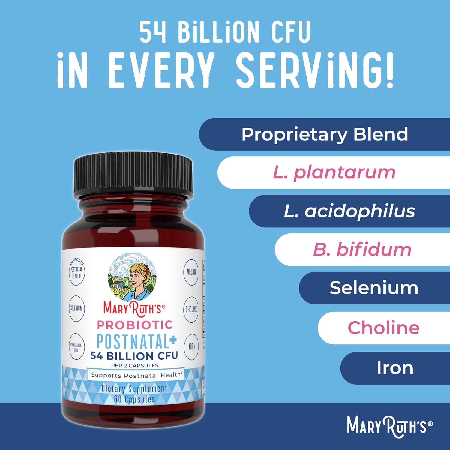 Maryruth Organics Postnatal Probiotics for Breastfeeding Women | 54 Billion CFU | Non-Gmo | Vegan | 30 Servings