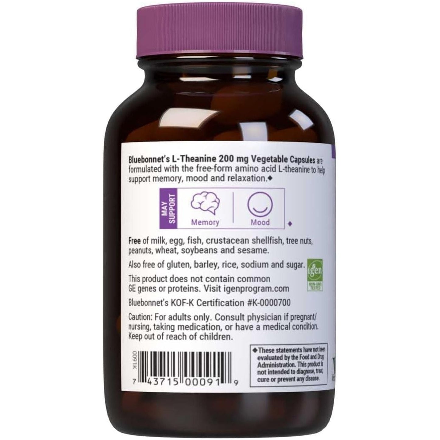 Bluebonnet Nutrition L-Theanine 200Mg, Promotes Relaxation 60 Servings