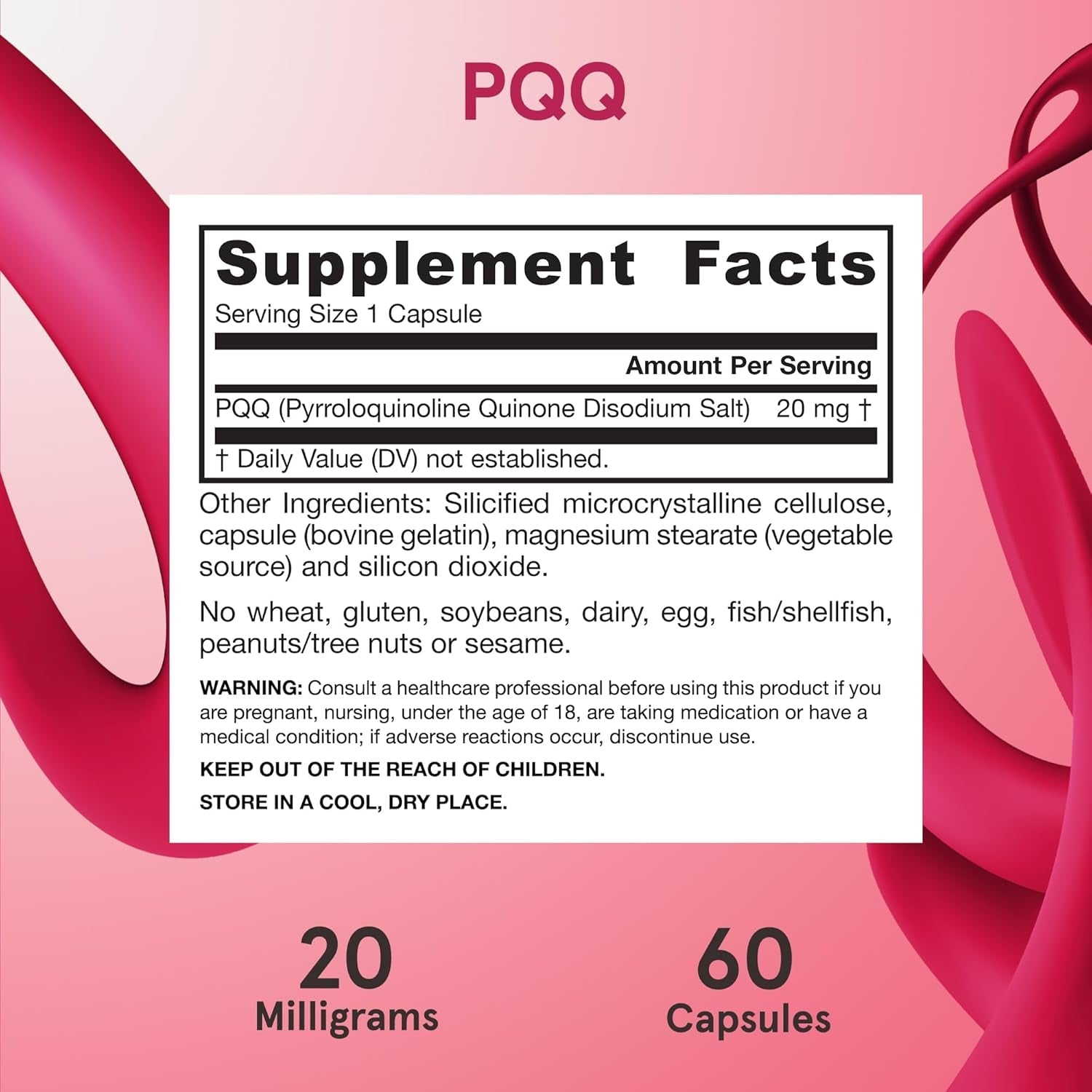 Jarrow Formulas® PQQ 20 Mg, Heart, Brain, and Metabolism Support, 60 Veggie Capsules