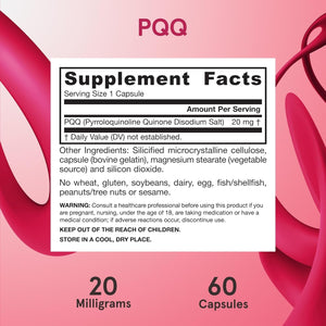 Jarrow Formulas® PQQ 20 Mg, Heart, Brain, and Metabolism Support, 60 Veggie Capsules