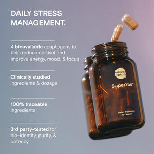 Moon Juice - Superyou -  (60 Capsules) - Energy, Mood & Focus - Cortisol Reducer - Reusable Glass Bottle 
